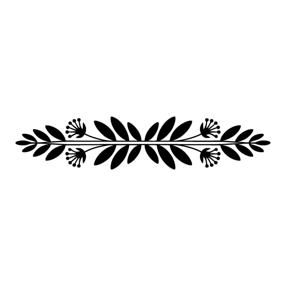 Elegant Black Floral Divider on White, Minimalist Element vector