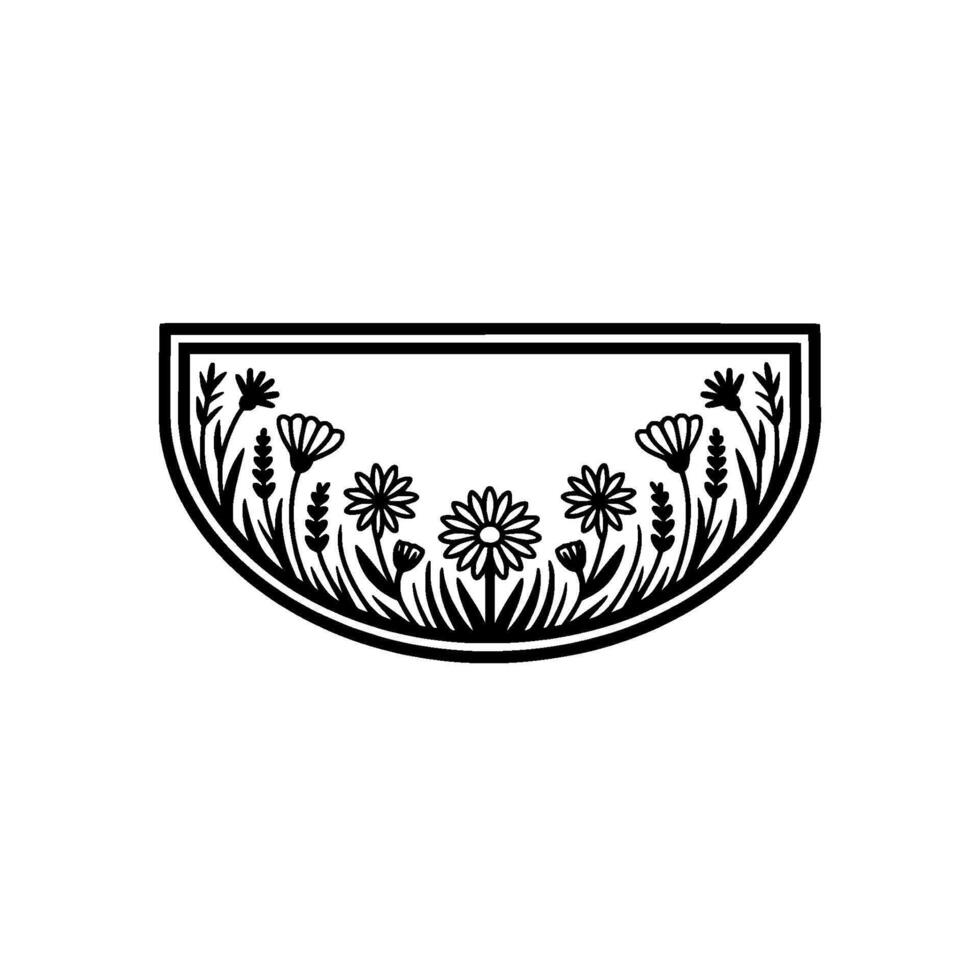 Black White Floral Frame Botanical Illustration, Minimalist vector
