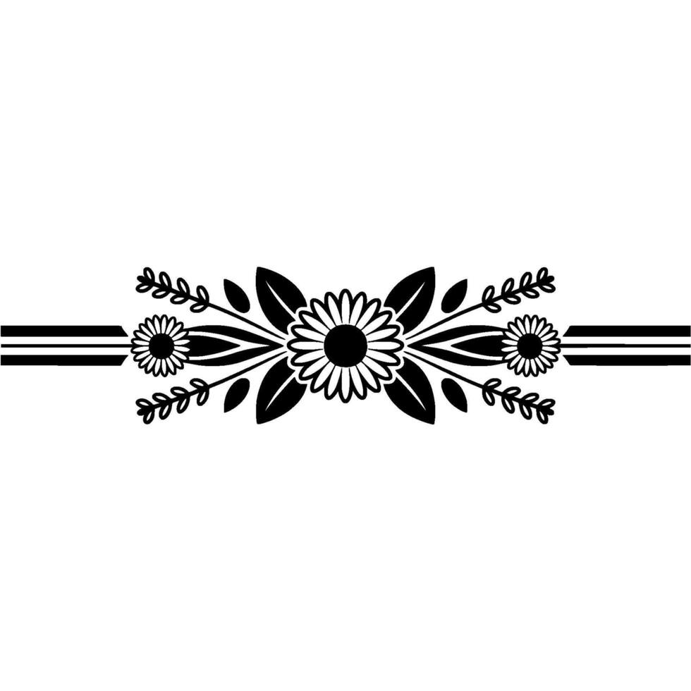 Floral Border in Black and White, Minimalist, Decorative Element vector