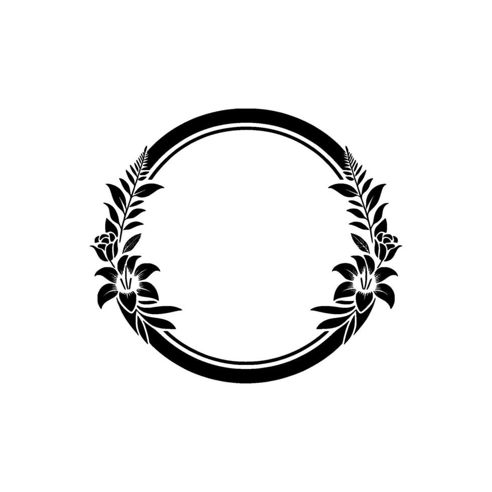 Elegant Floral Circle Frame Black White Element vector