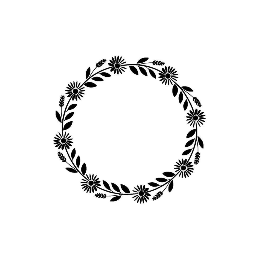 Minimalist Black Floral Wreath on Gray Background - Decorative vector