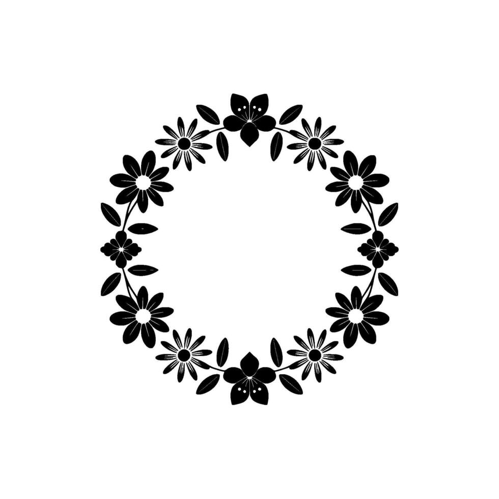 Elegant Black Floral Wreath on Cream Background - Flowers vector