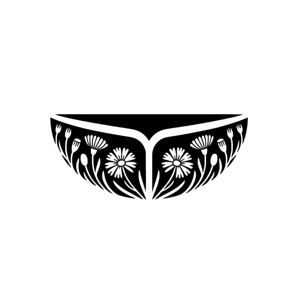 Black White Floral Bowl Minimalist, Decorative, Simple vector