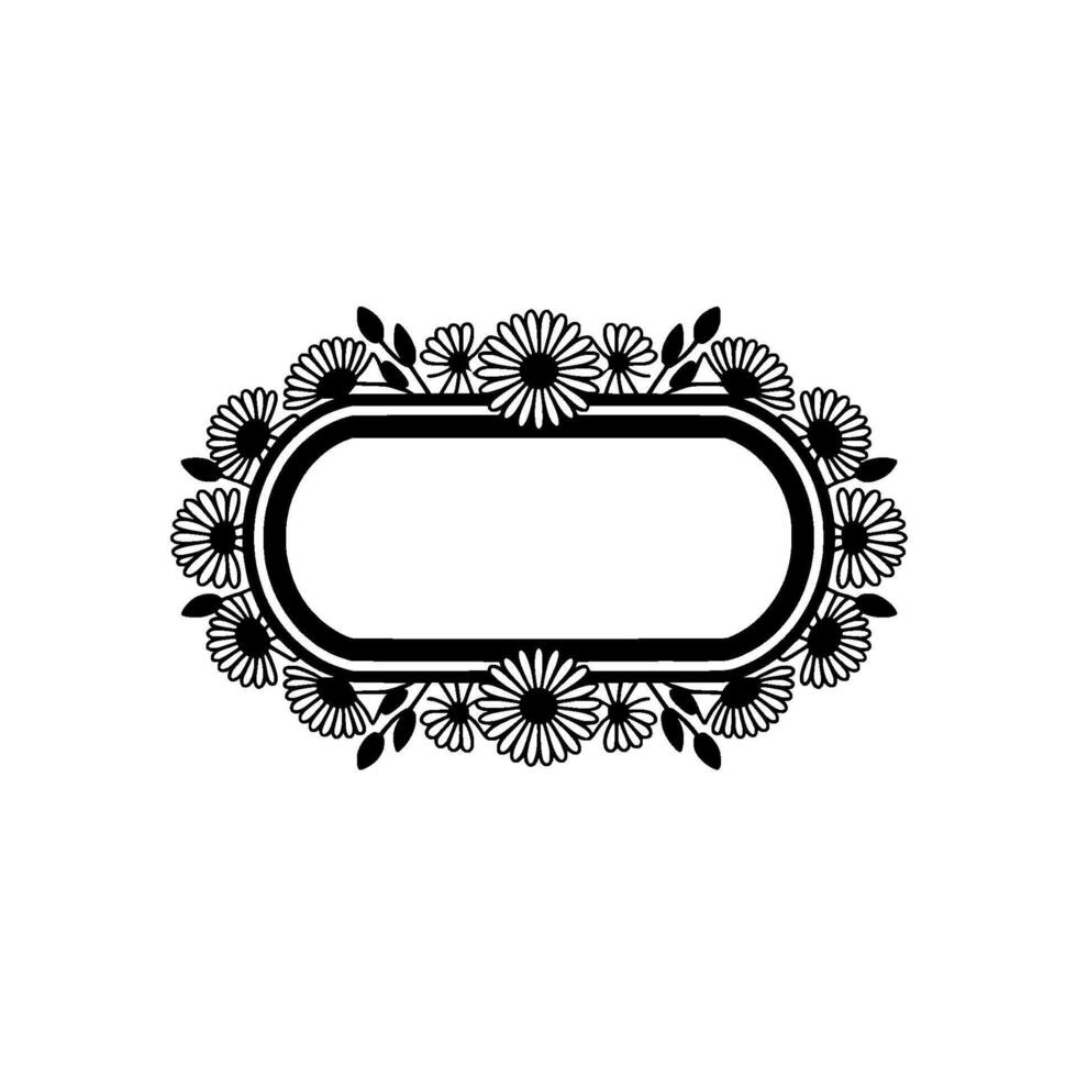 Floral Frame , Black and White, Decorative Label or Sign vector