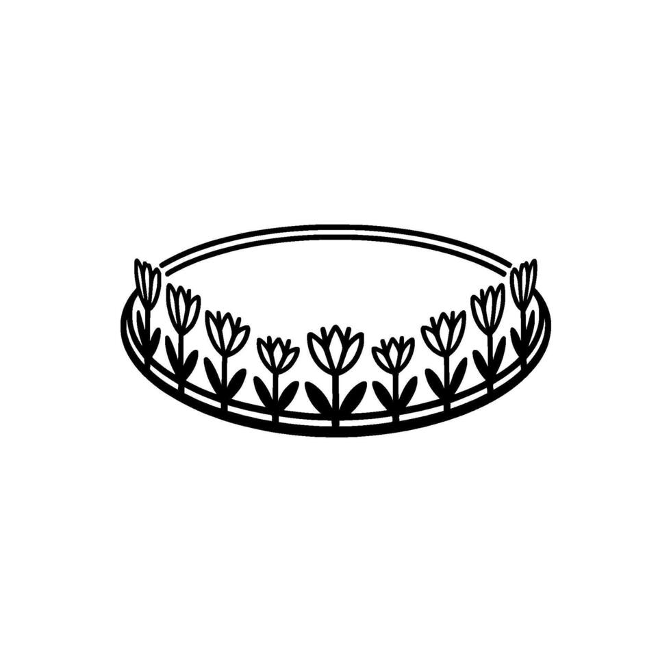 Minimalist Floral Frame, Oval Border, , Clean Lines, Monochrome vector