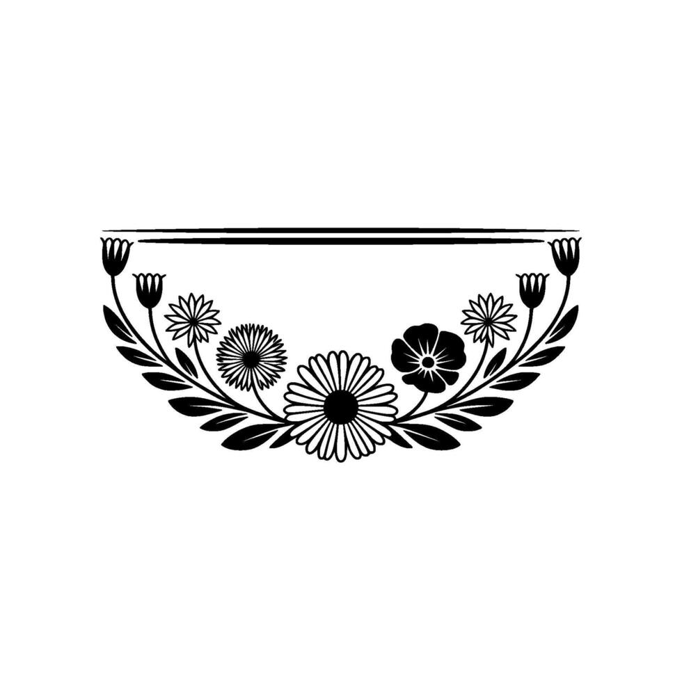 Elegant Floral Frame, Black and White Silhouette, Botanical Border vector