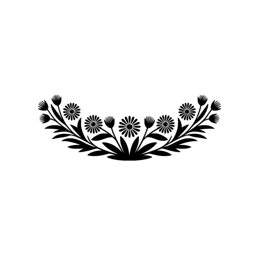 Elegant Black Floral Ornament on White Background, Illustration vector