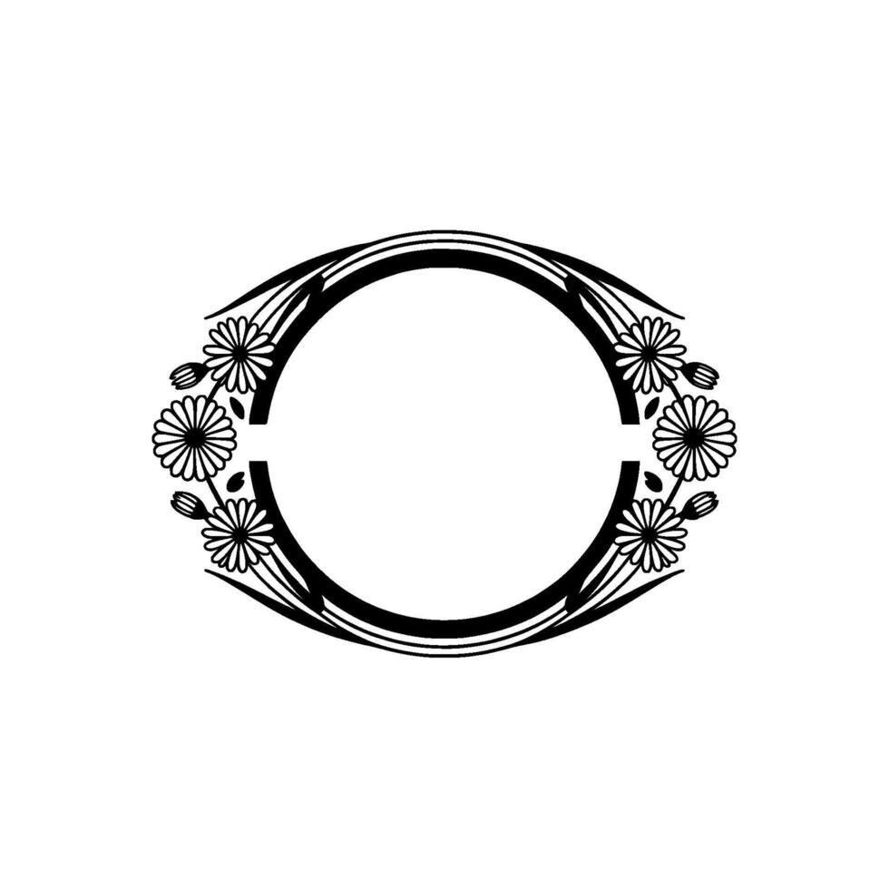 Elegant Floral Oval Frame Illustration, Black and White, Minimalist vector