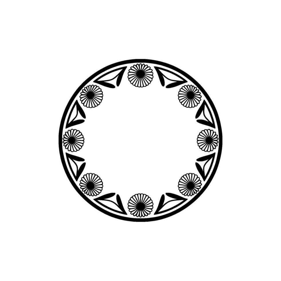 Minimalist Floral Circle Frame, Black White Element vector