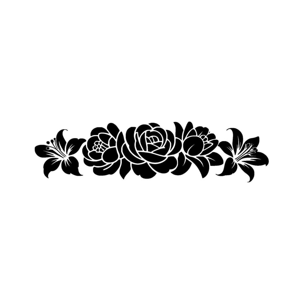 Elegant Black Floral Border on White Background - Stencil vector
