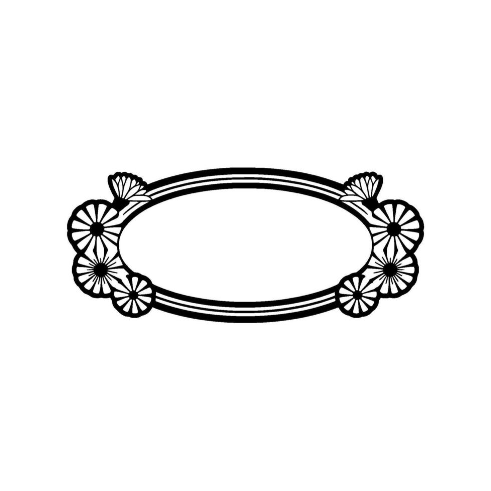 Elegant Black and White Oval Floral Frame, Minimalist vector
