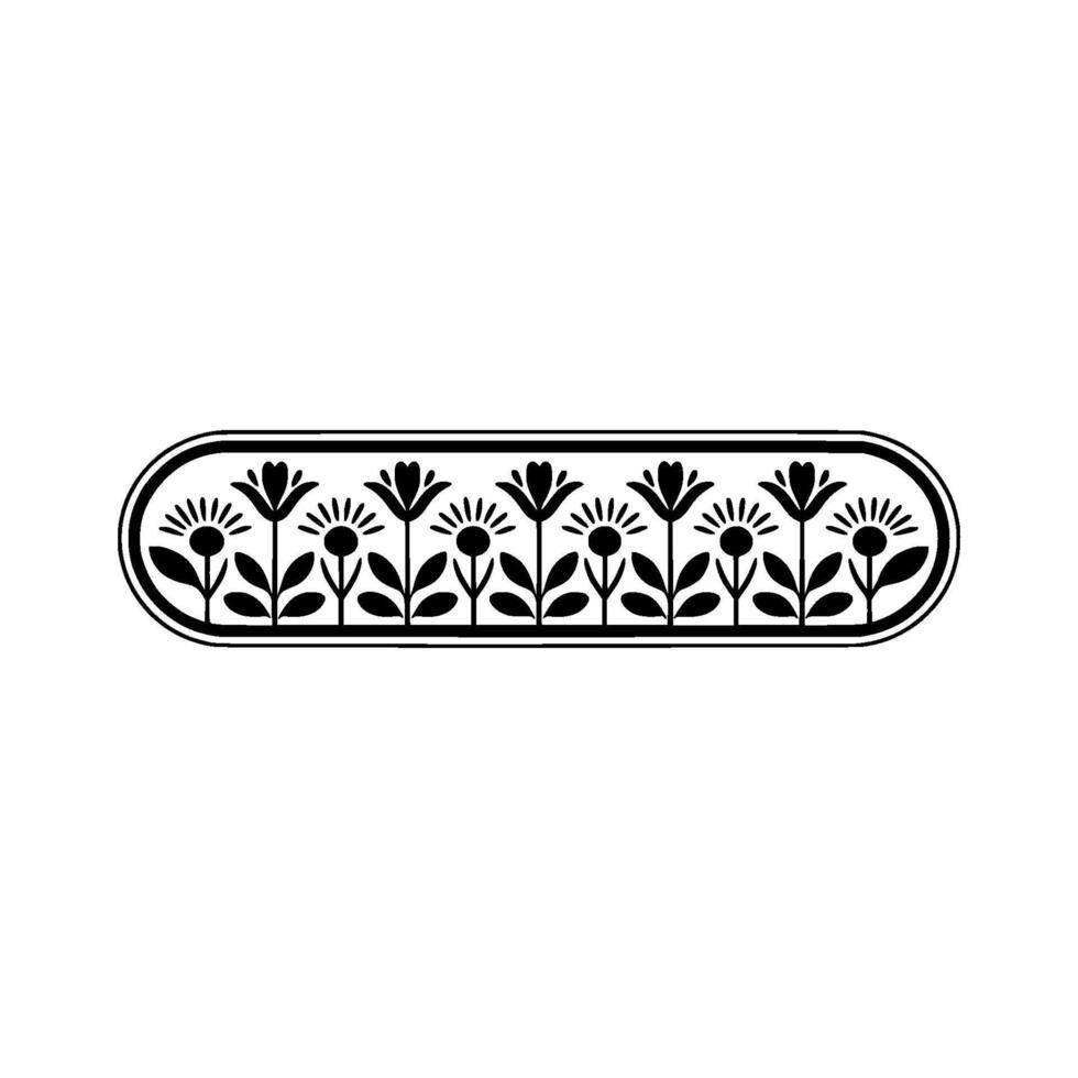 Minimalist Floral Border Black and White Decorative Element, Simple vector