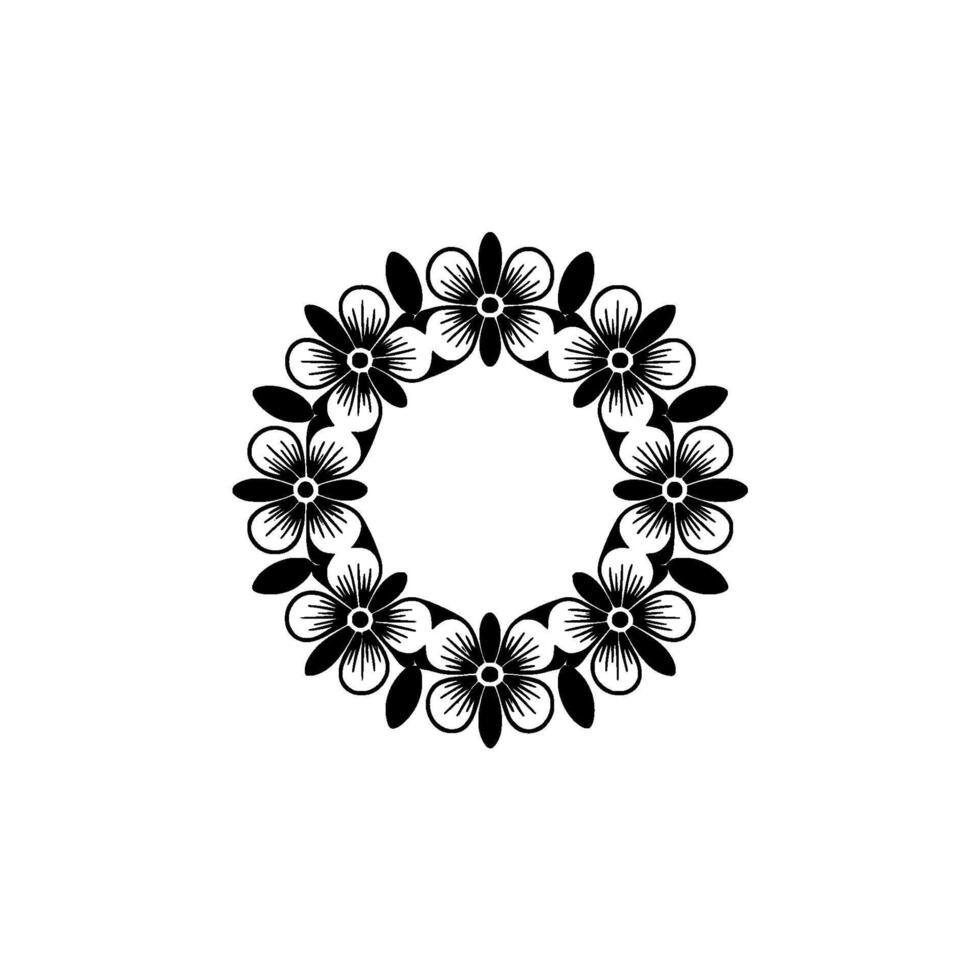 Minimalist Floral Wreath in Black White, Element vector