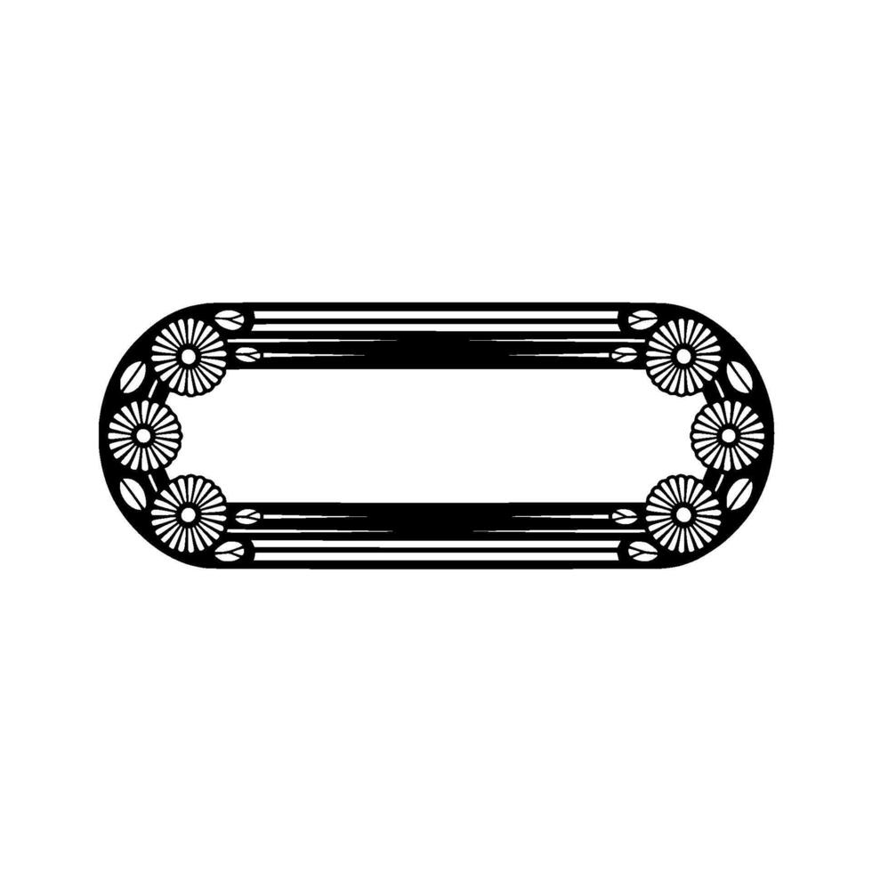 Art Deco Floral Frame Black and White Elegant Element vector