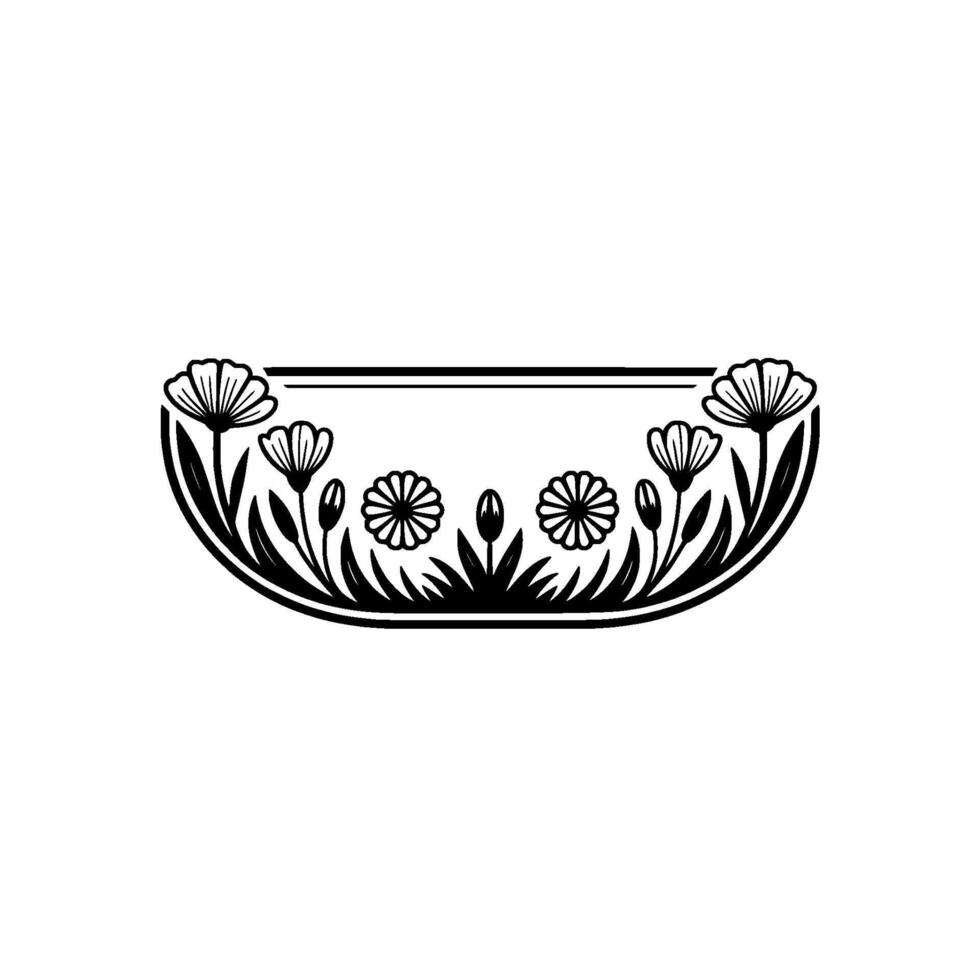 Floral Border Illustration Simple Black and White Decorative Element vector