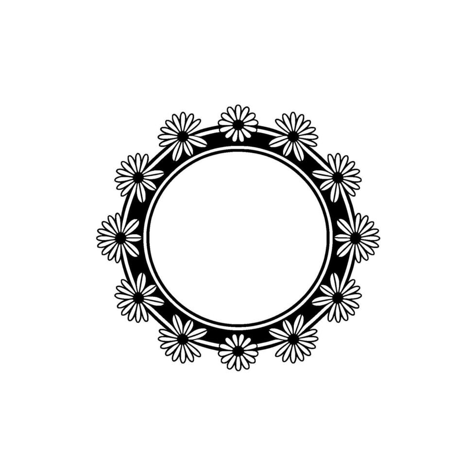 Daisy Floral Wreath Frame, Minimalist Black and White vector