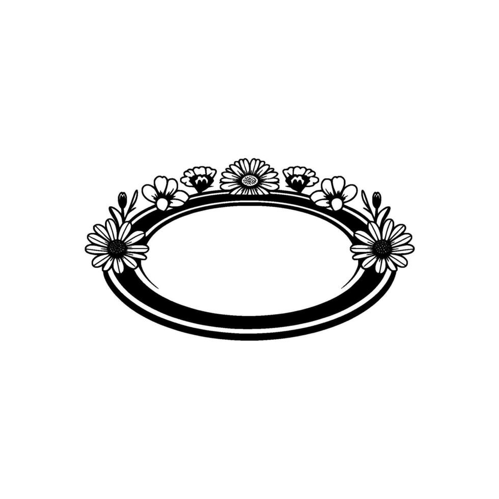 Floral Oval Frame, Black and White vector