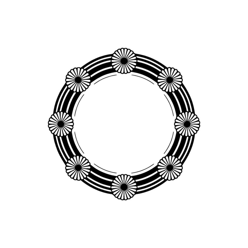 Minimalist Floral Wreath, Black and White, Circular Element vector