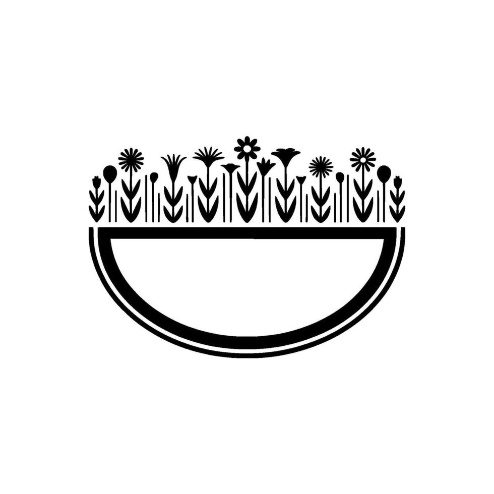 Minimalist Floral Arrangement with Circular Frame, Black White vector
