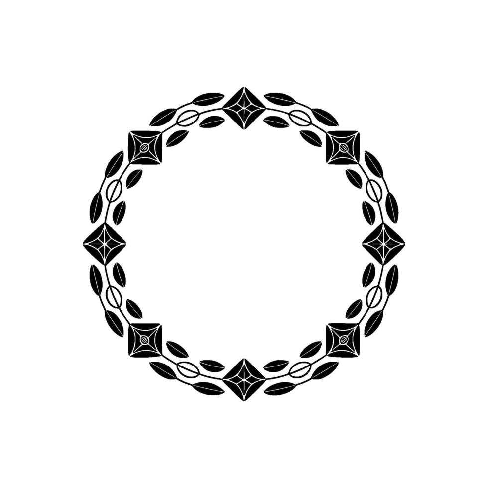 Elegant Black Floral Wreath Circle Frame on White - Decorative vector
