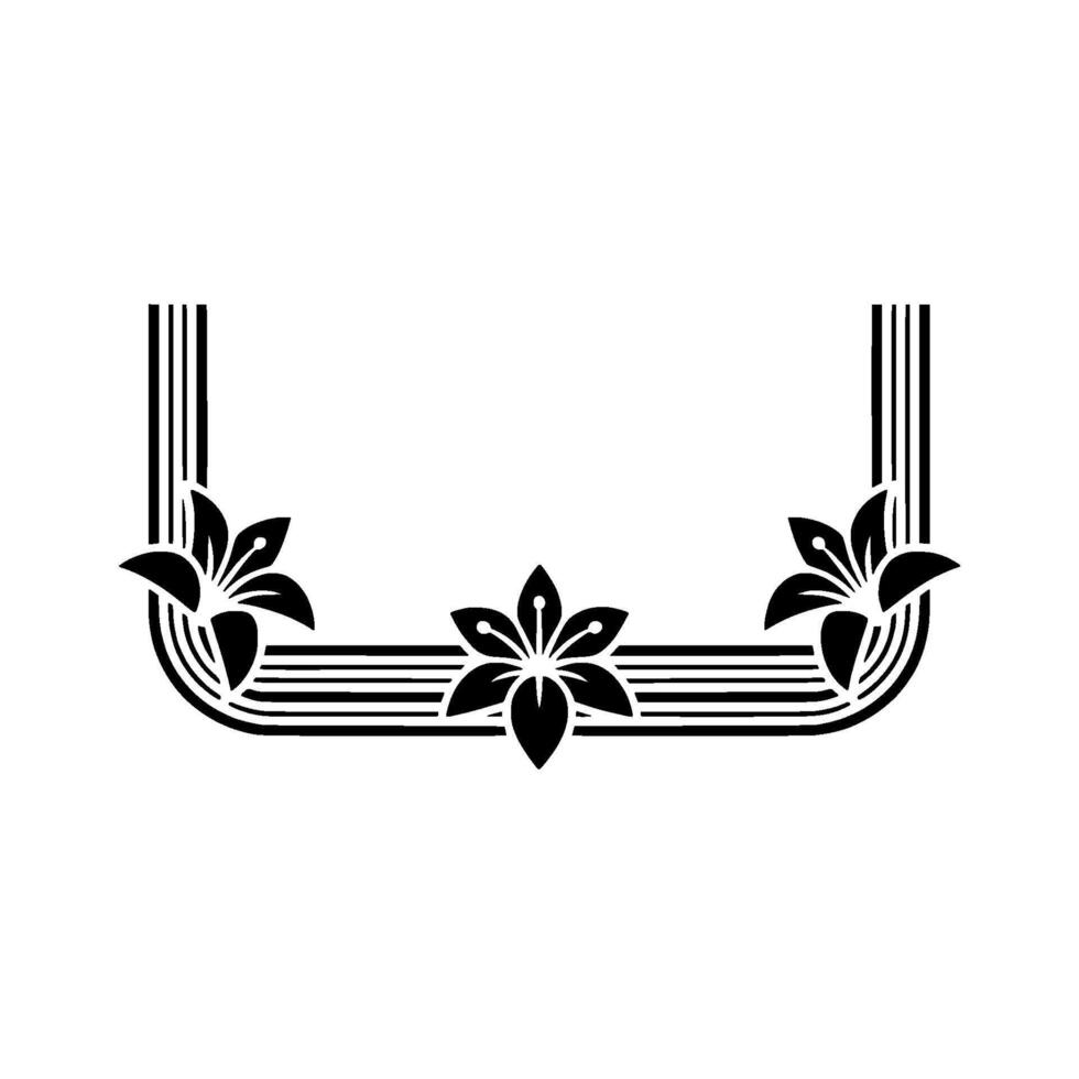 Elegant Floral Frame Black White Art Deco, Border vector