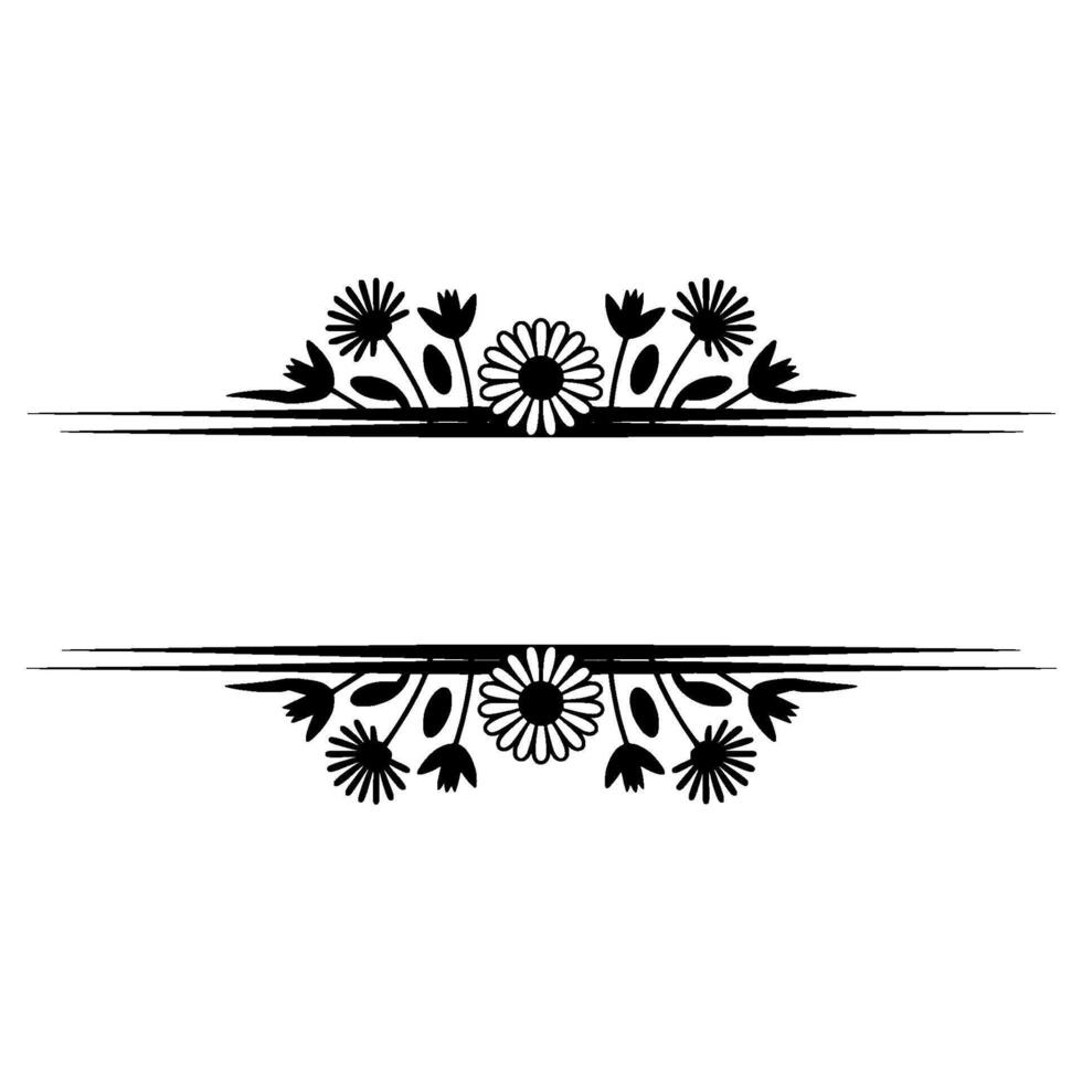 Elegant Floral Frame with Lines for Text - Black and White vector