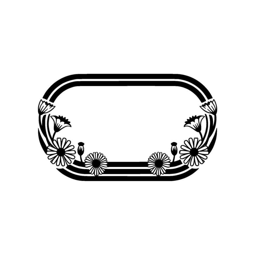 Floral Border Frame, Retro Style, Black and White, Minimalist vector