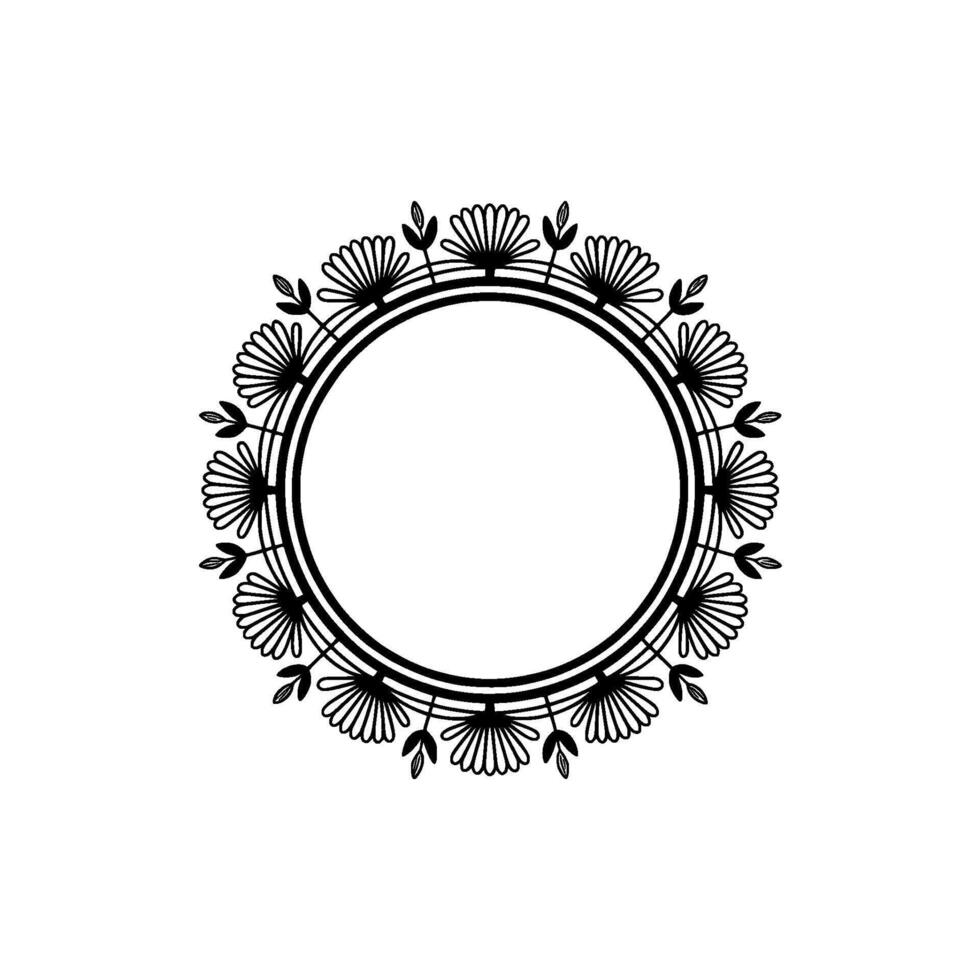 Elegant Floral Circular Frame, Black and White vector