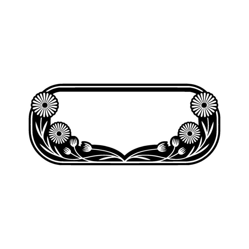 Art Deco Floral Frame in Black and White - Minimalist Element vector