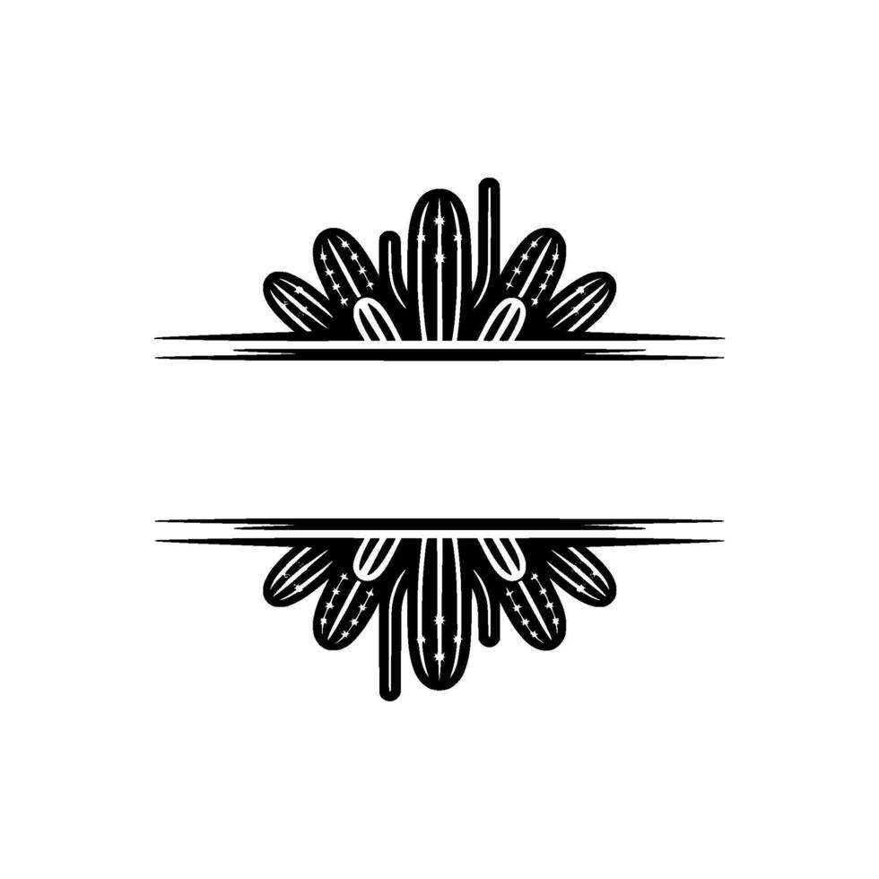 Minimalist Cactus Frame, Black White, Text Space vector