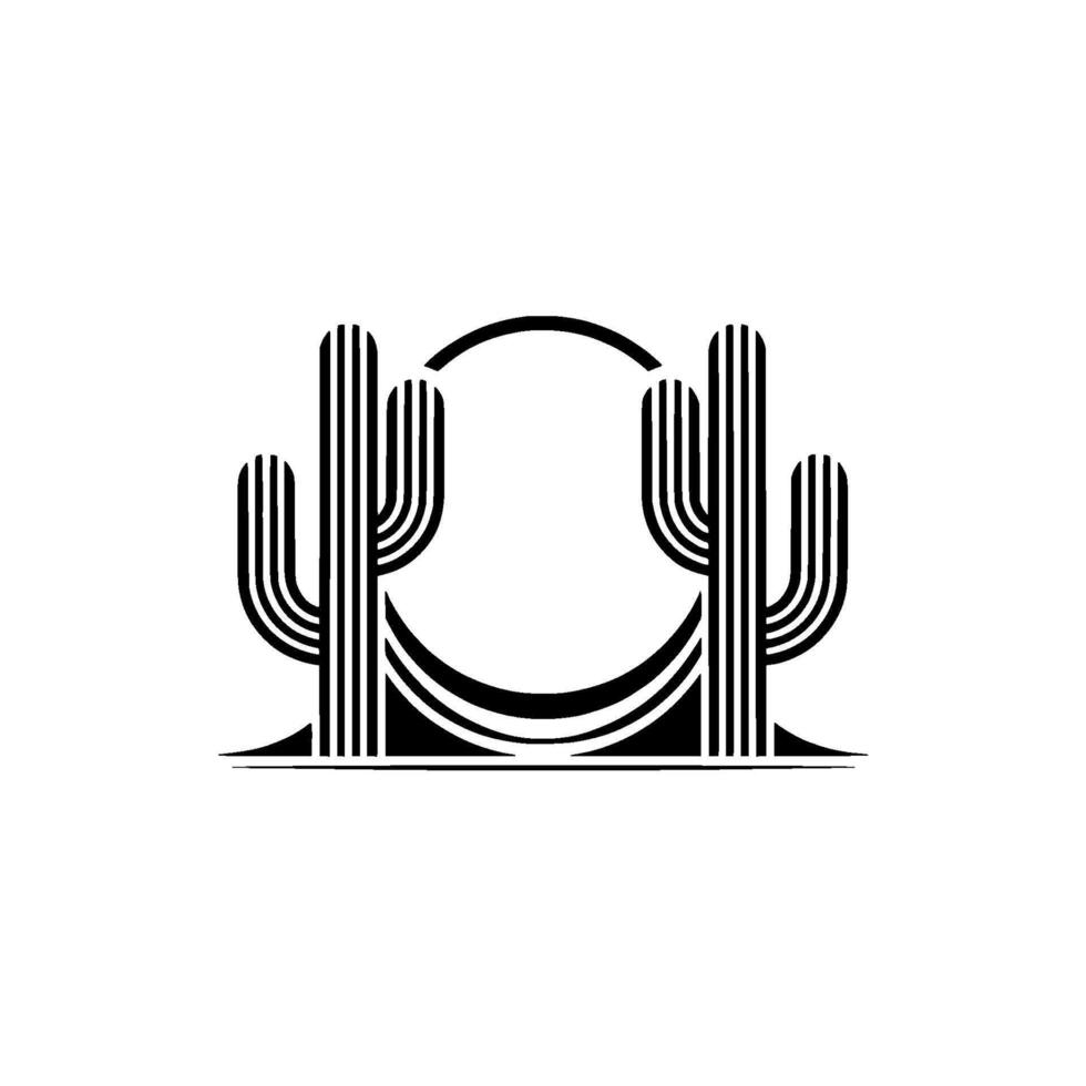 Minimalist Desert Cactus , Black White, Geometric Art vector