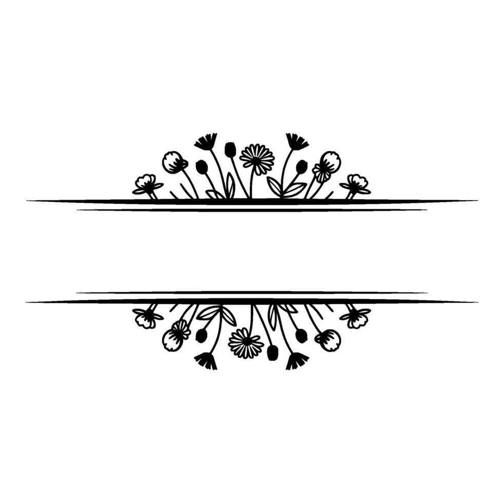 Elegant Floral Divider with Text Space, Black and White, Line Art vector