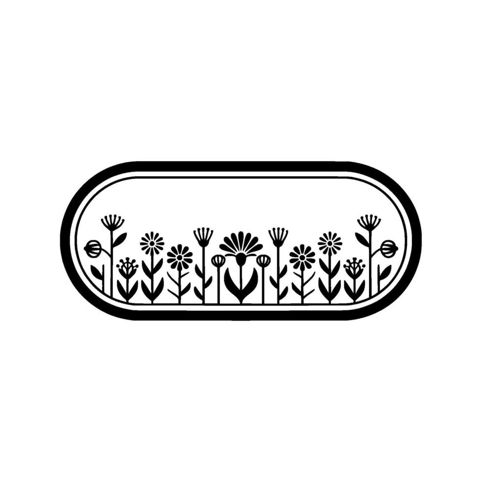 Minimalist Floral in Black and White - Oval Frame vector