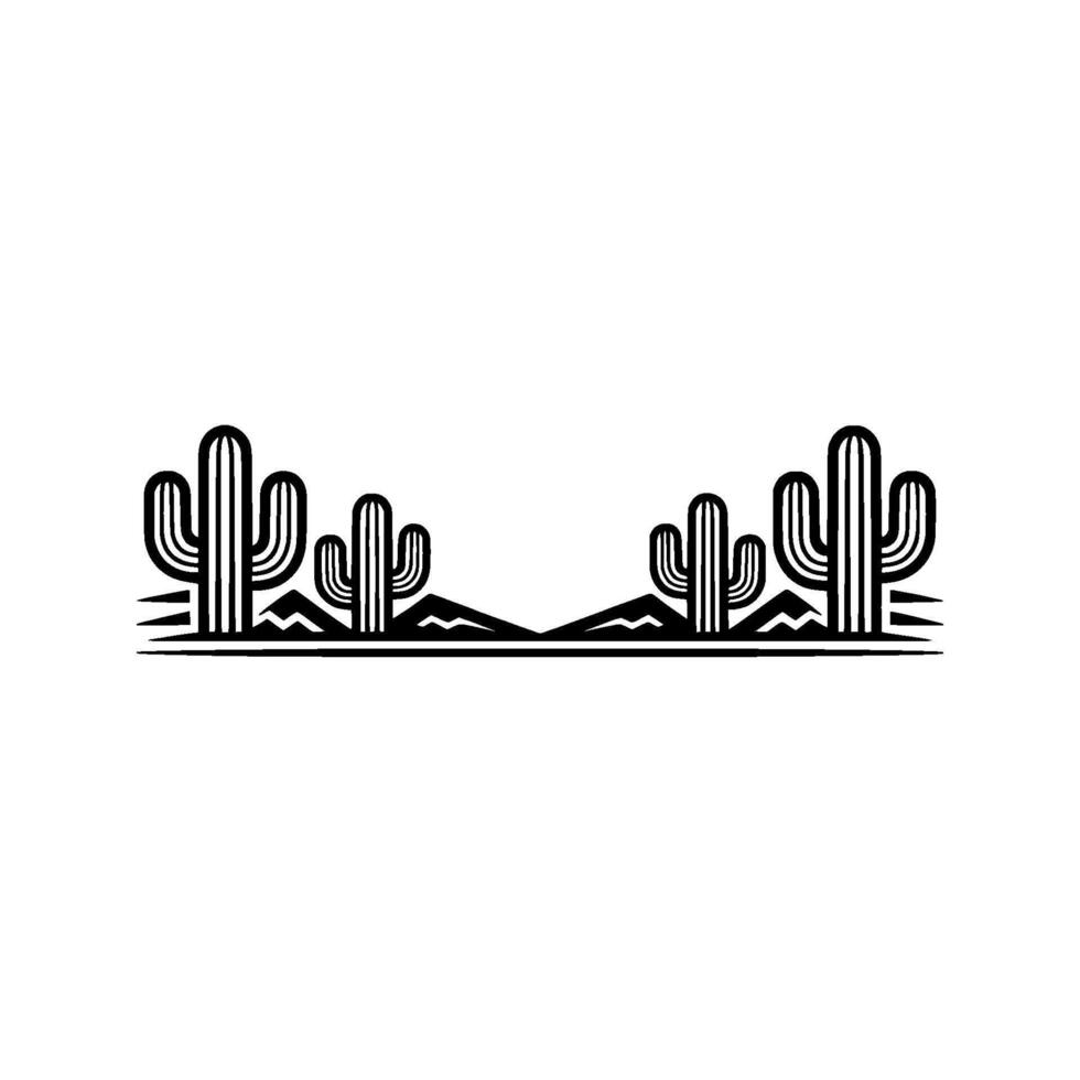 Minimalist Desert Landscape Cacti and Mountains Line Art vector