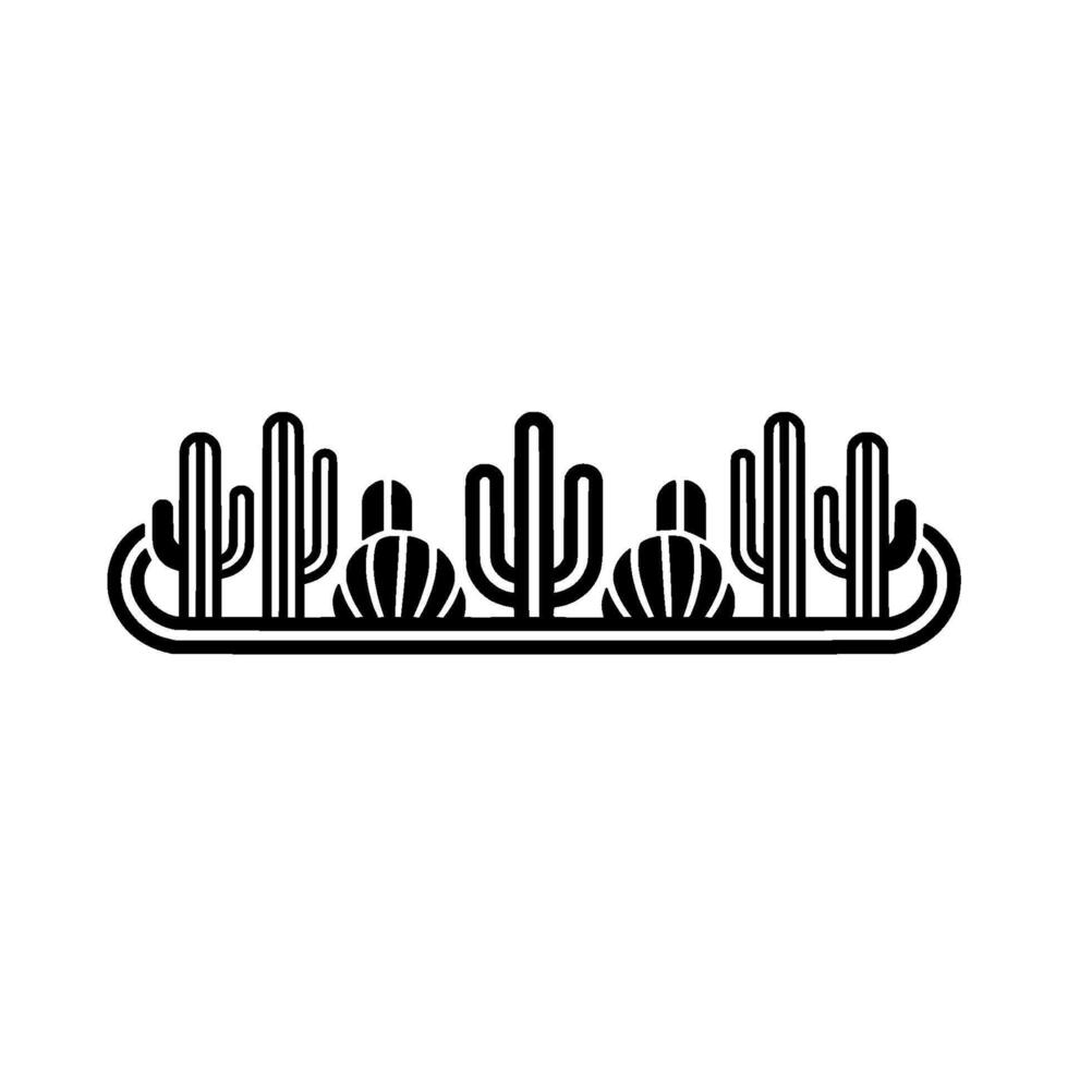 Minimalist Desert Cactus Border , Black and White vector