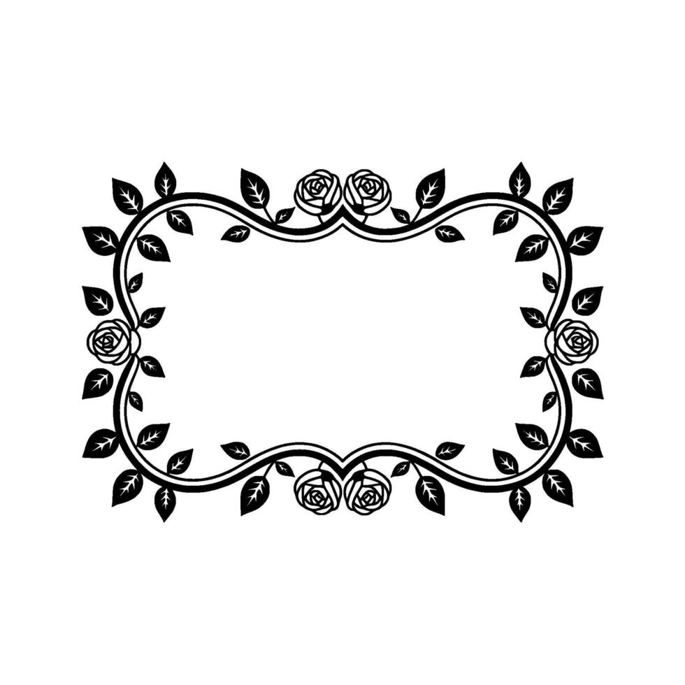 Elegant Floral Frame Border with Roses and Leaves, Black and White, for Invitations and Designs vector
