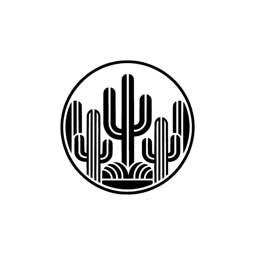 Minimalist Cactus Black White Desert, Monochrome vector