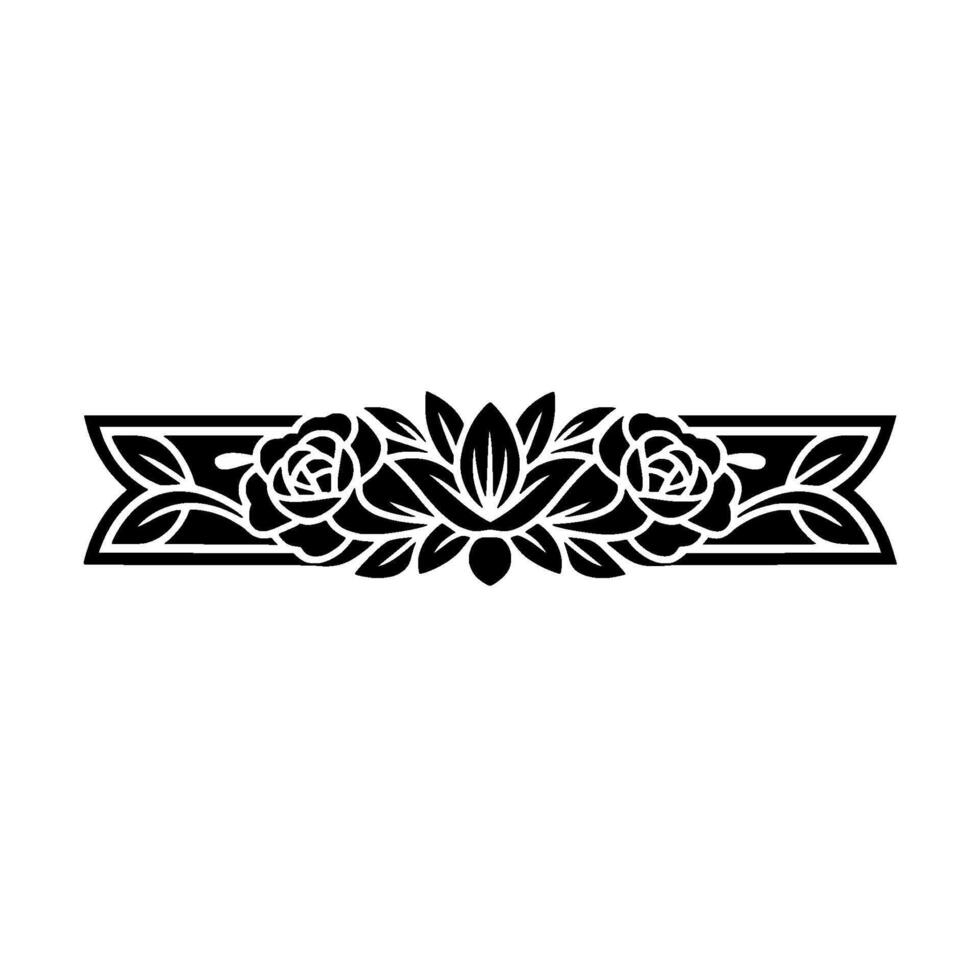 Black Floral Border Ornament, Vintage on White vector