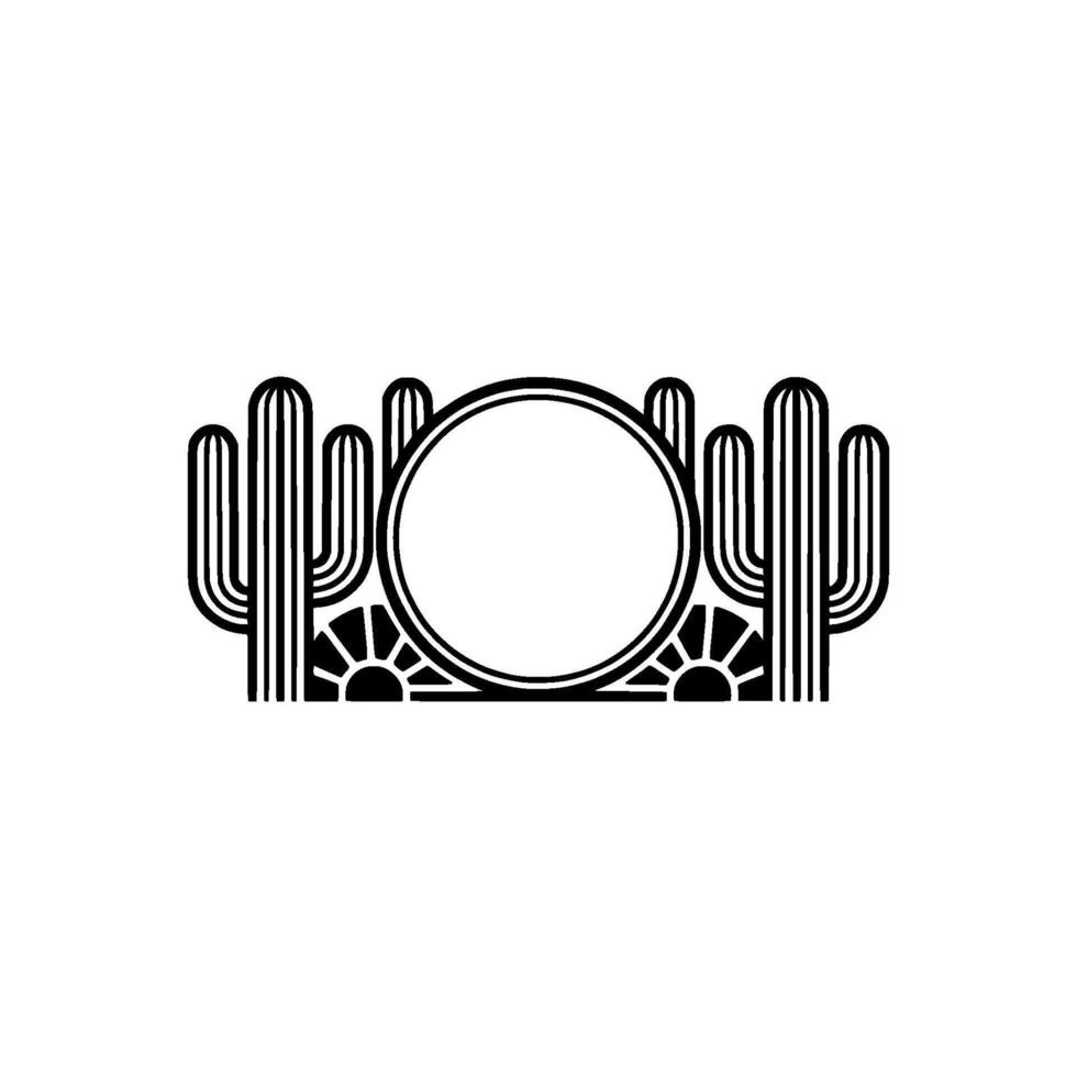 Southwestern Desert Crest Minimalist Cactus Sun Emblem vector