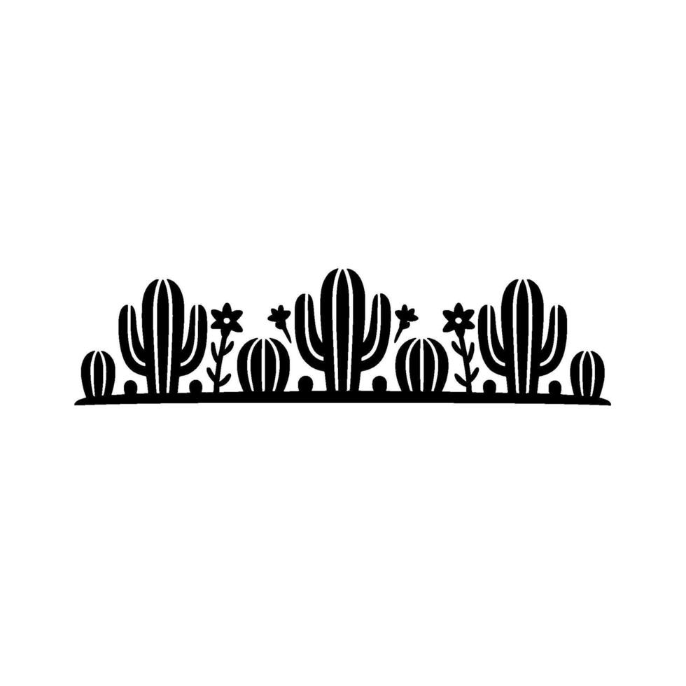 Minimalist Desert Cactus Border - Black and White Illustration vector