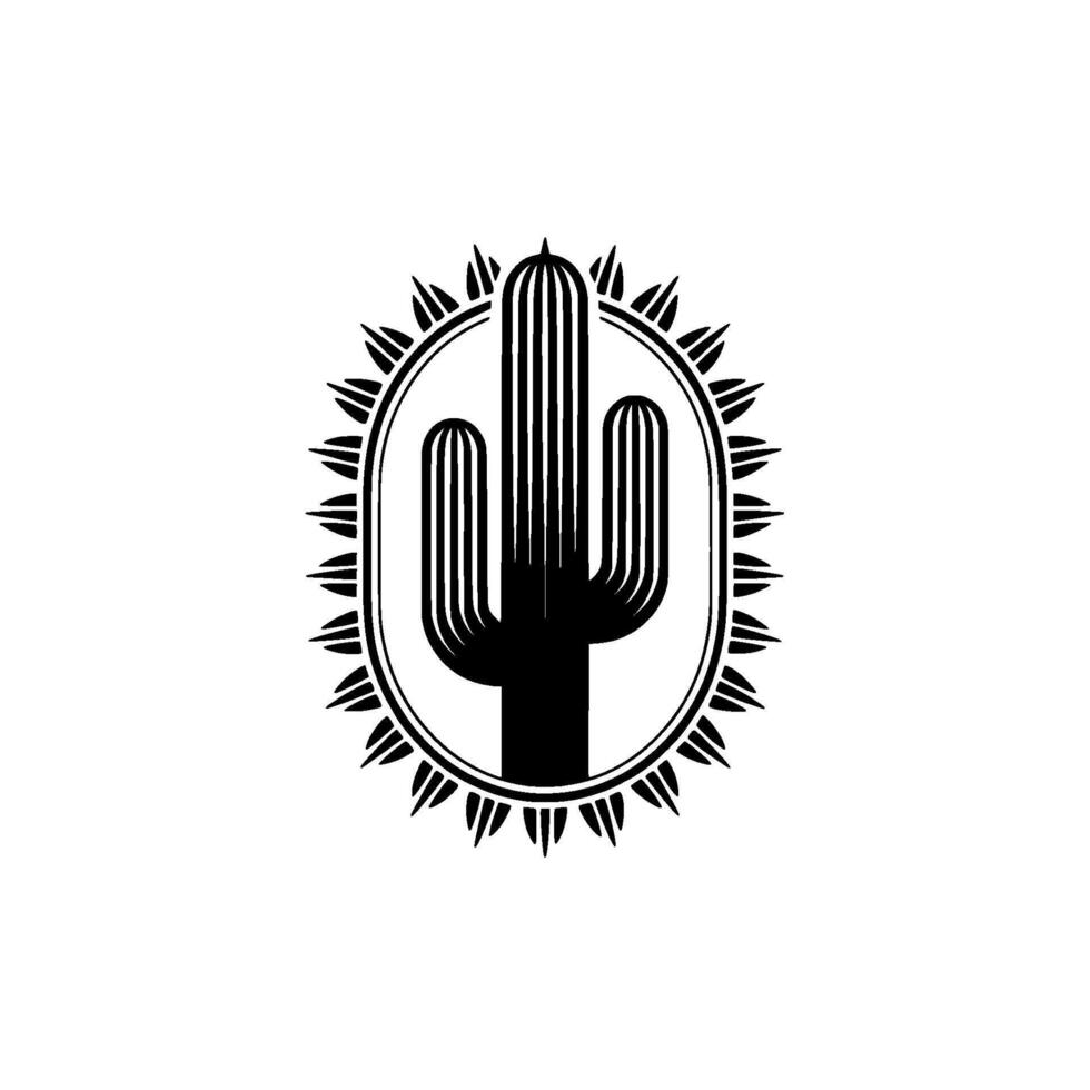 Art Deco Cactus - Black White Minimalist vector