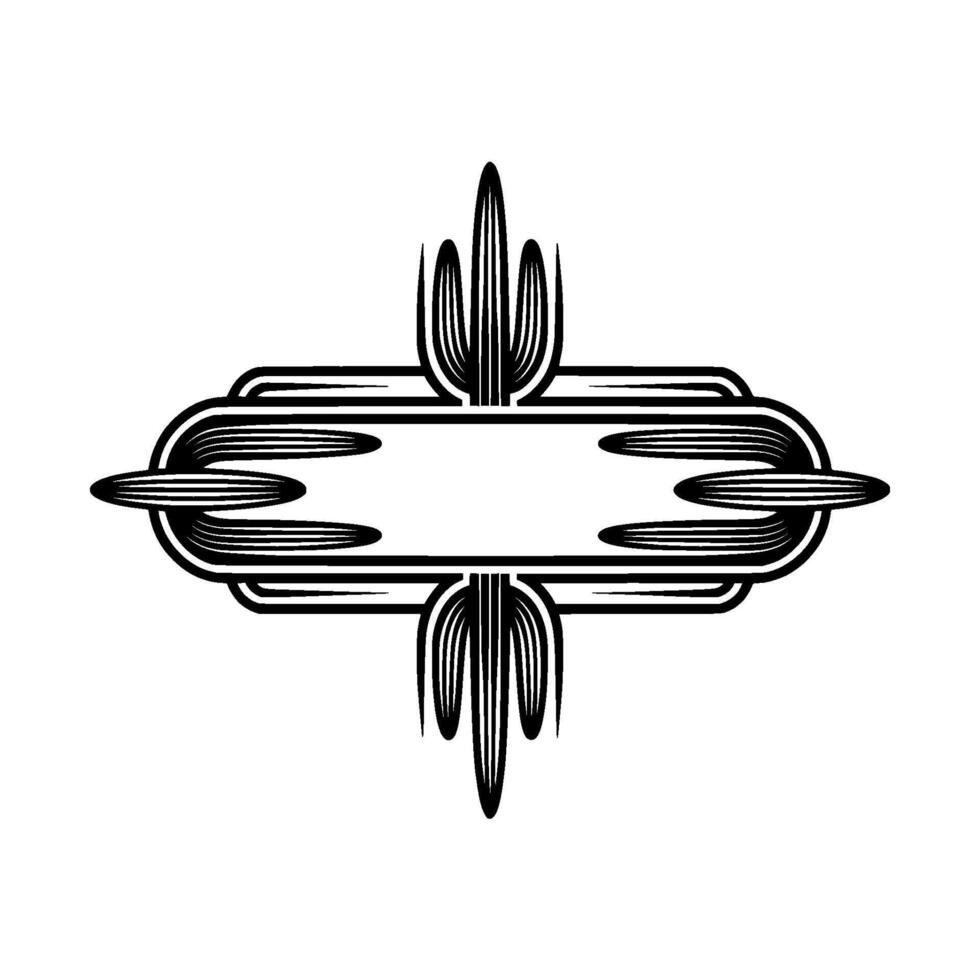 Art Deco Cactus Frame, Minimalist Black White Element vector