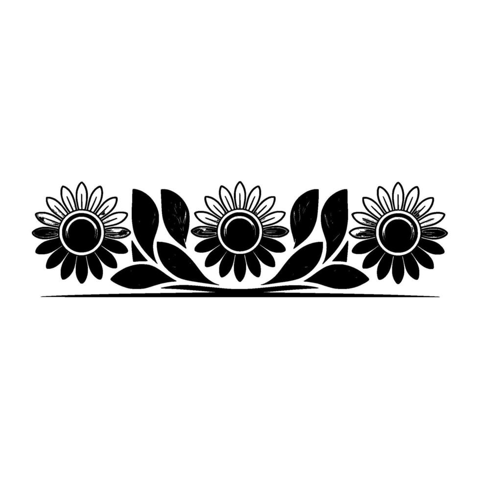 Stylized Sunflower Arrangement, Vintage Floral Border vector
