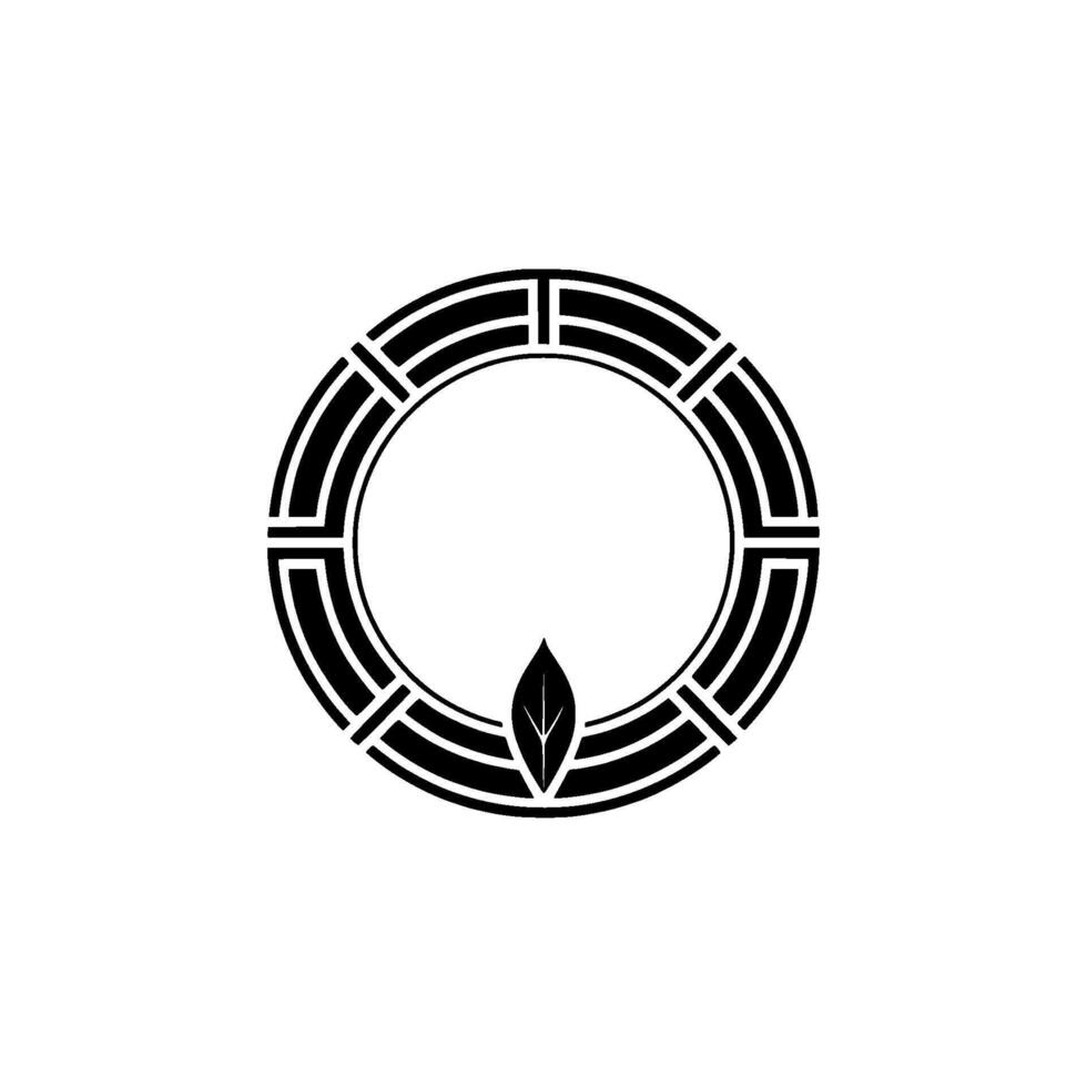 Geometric Circle Emblem, Leaf Accent, Minimalist vector