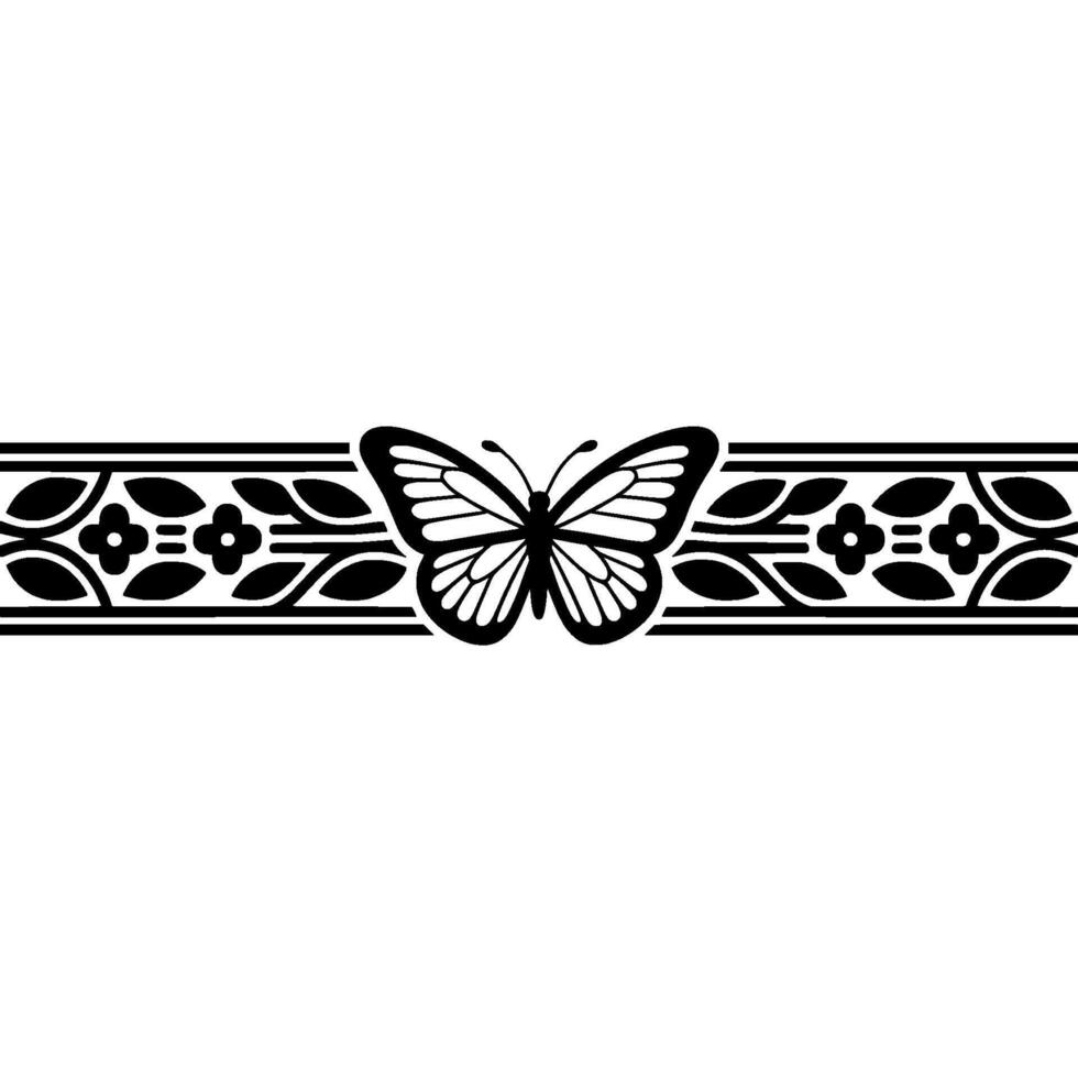 Elegant Black White Border Butterfly Floral Motif vector