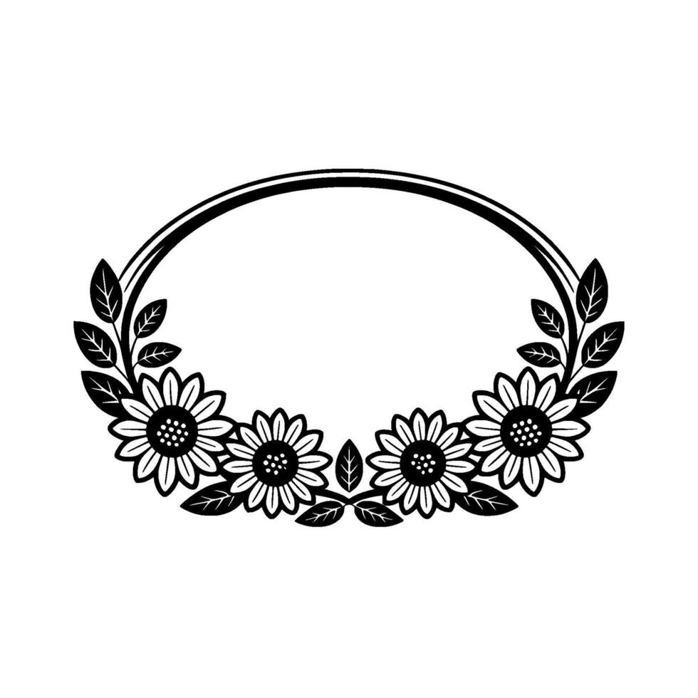 Floral Frame, Black White, Botanical Ornament, Elegant vector