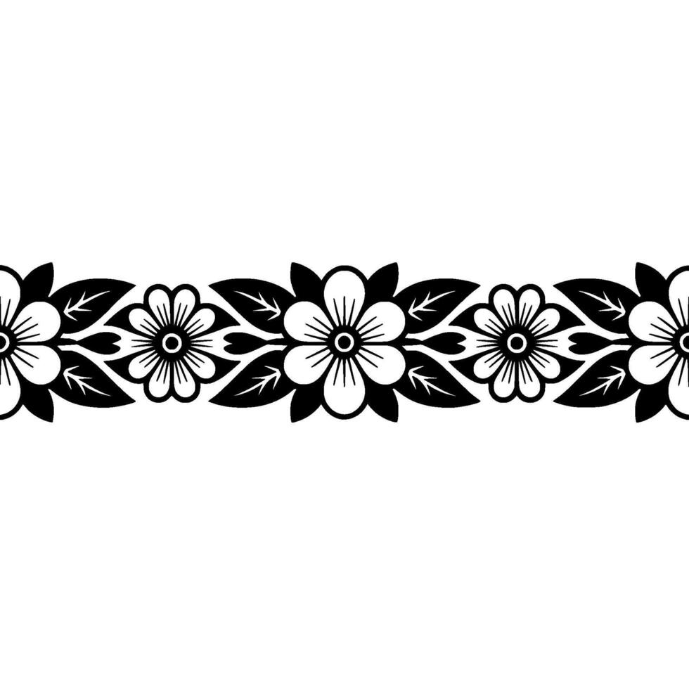 Stylized Floral Border, Black and White, Decorative Element, Pattern vector