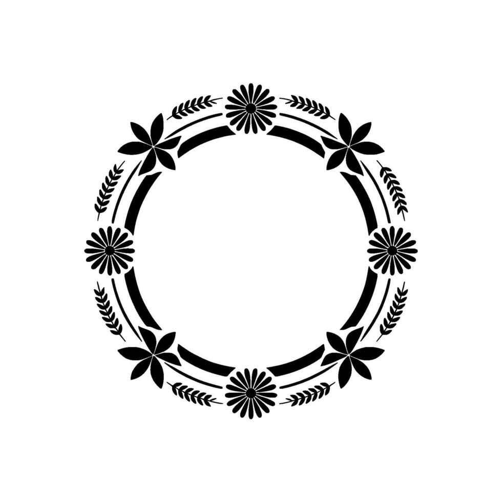 Circular Floral Emblem, Vintage , Minimalist Ornament vector