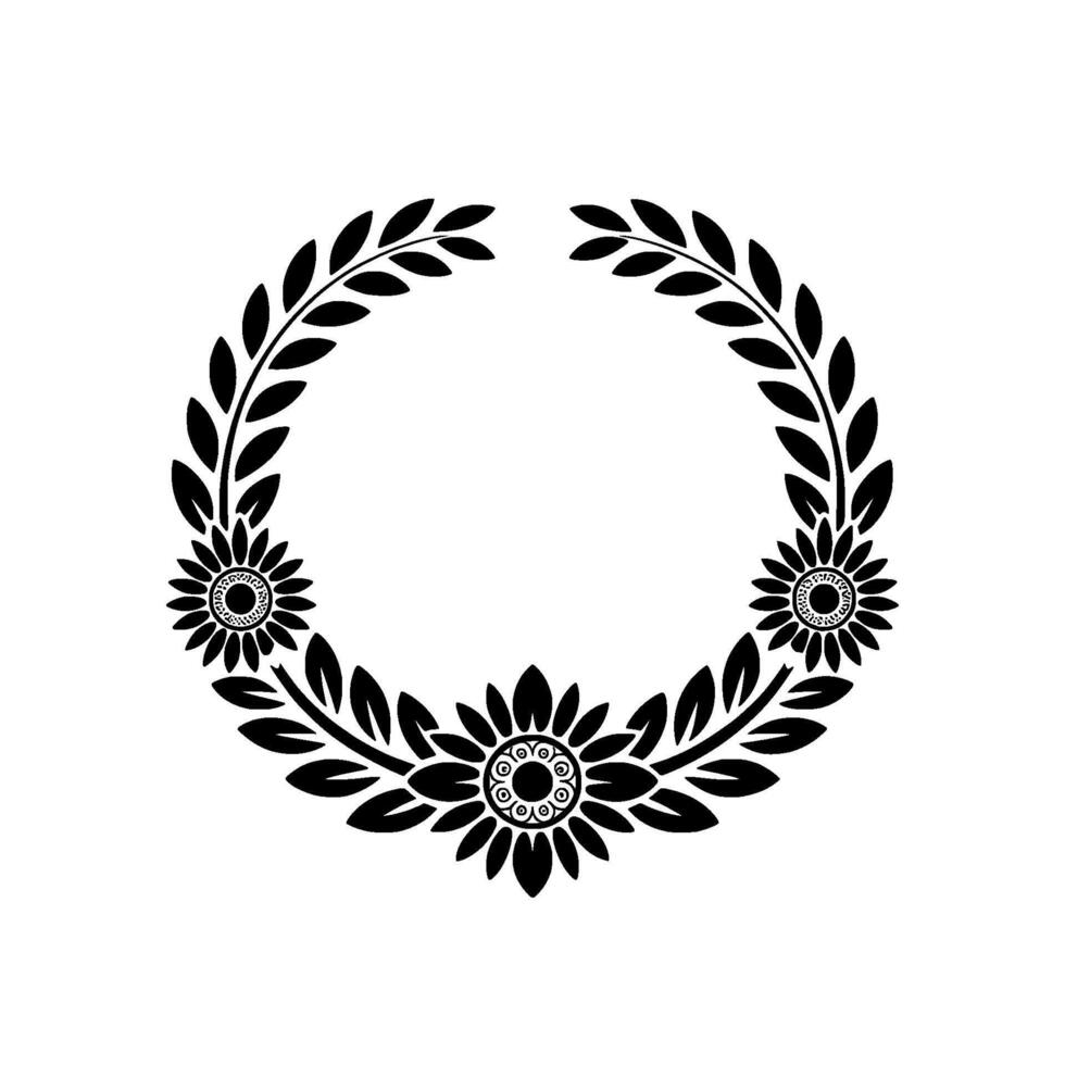 Elegant Black Laurel Wreath with Floral Accents Minimalist vector