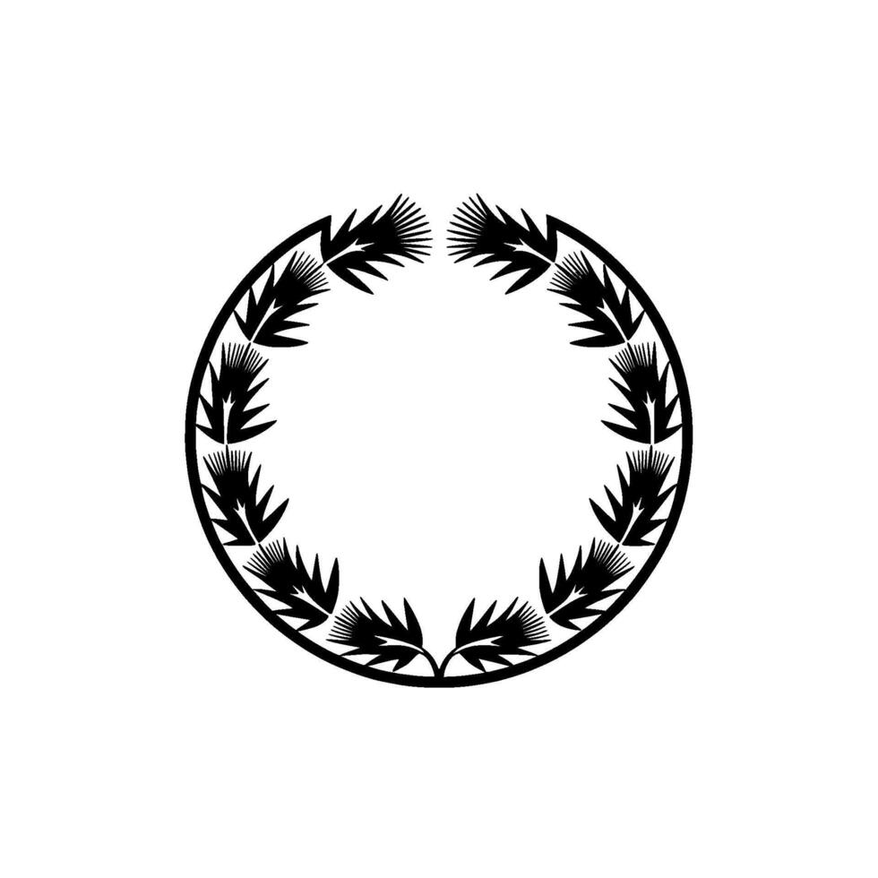 Stylized Thistle Circle, Minimalist Emblem, Elegant Border vector
